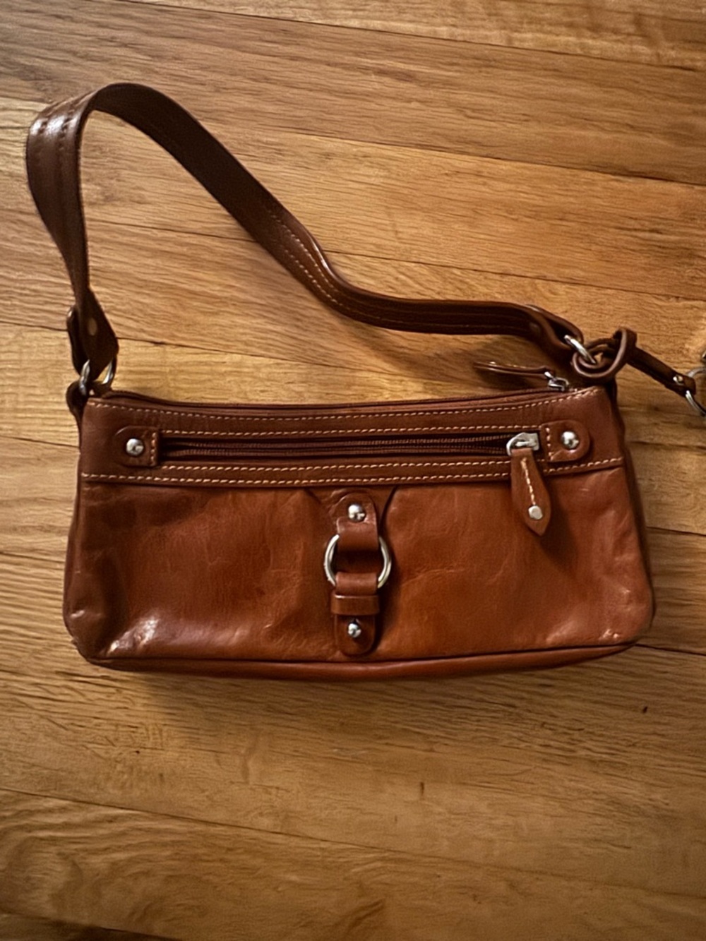 Giani Bernini Cognac Brown Leather Shoulder Bag with Silver Hardware